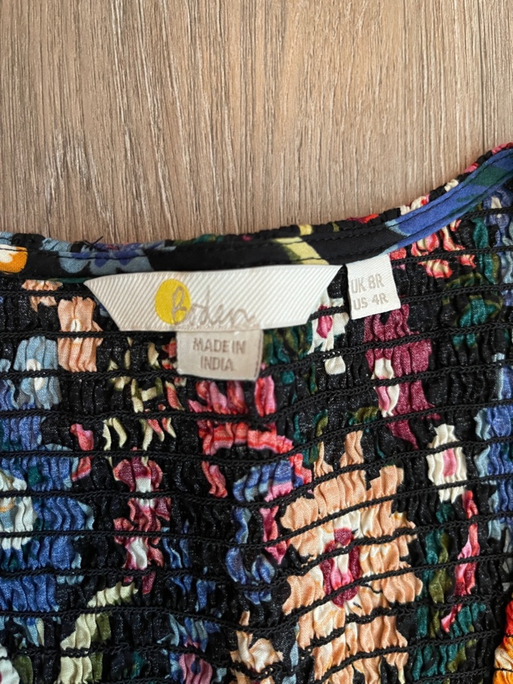 Boden Black Floral Smocked Dress with Multicolor Blooms - Picture 2 of 7